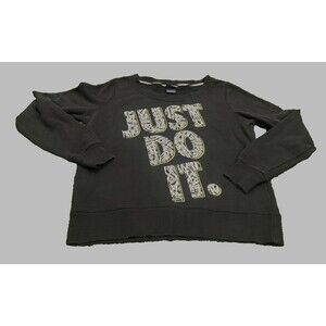 Nike Women's Cropped  Sweatshirt  Black Just Do It Logo Large**